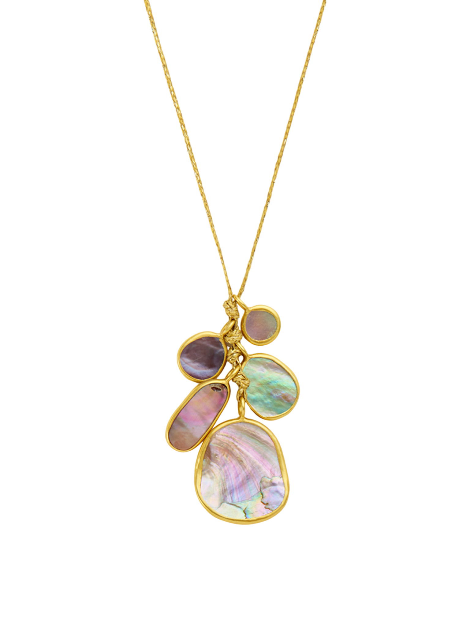 18kt gold venus abalone shell cluster amulets on cord